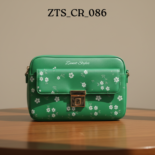 Elegant Mint Pastel Crossbody Bag with Floral Pattern ZTS-CR-086