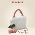 Luxury Fur Handbag with Pink Braided Handles ZTS-CR-119