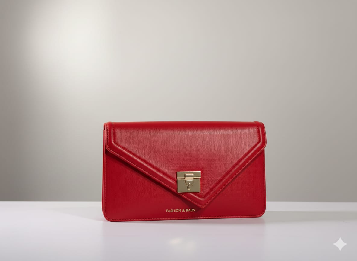 Elegant 'Fashion & Bags' Signature Red Flap Clutch ZTS-CR088