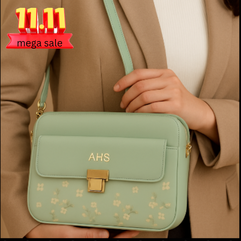 Elegant Mint Pastel Crossbody Bag with Floral Pattern ZTS-CR086