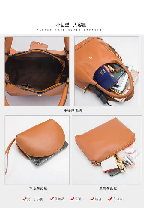 3 Pcs Pu Soft Leather Set Ladies Bags For Womens - Zeenat Style